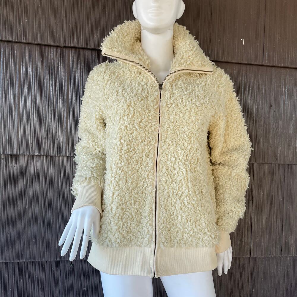 🔥Eddie Bauer Boucle Sherpa Fleece Cozy Bomber Style Ivory Jacket Women’s Size L